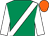Emerald green, white sash and sleeves, orange cap (Kevin Byrne)