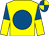 Yellow, royal blue disc, halved sleeves, quartered cap (Mrs Anne McDonnell)