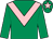 Emerald green, pink chevron, emerald green cap, pink star (Mrs C Taylor)