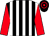 Black & white stripes, red sleeves, black & red hooped cap (Wall To Wall Syndicate)