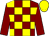 Maroon and yellow check, maroon sleeves, yellow cap (Mr Antony Brittain)
