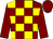MAROON and YELLOW check, MAROON sleeves and cap (Mr Antony Brittain)