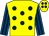 Yellow, dark blue spots, royal blue and dark blue striped sleeves (A V Wilding (chester) Ltd)