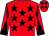 Red, black stars, diabolo on sleeves and stars on cap (Mrs Carol Shaw)