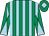 Emerald green and light blue stripes, diabolo on sleeves, emerald green cap, light blue diamond (Prof C Tisdall & Jane Gerard-pearse)
