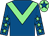 Royal blue, light green chevron, royal blue sleeves, light green stars, light green cap, royal blue star (Jago And Allhusen)