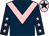 Dark blue, pink chevron, dark blue sleeves, pink stars, pink cap, dark blue star (Mrs Emma Palmer)