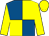 Royal blue and yellow quarters, yellow sleeves and cap