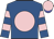 Royal blue, pink ball, hooped sleeves, pink cap, blue visor