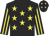 black, yellow stars, striped sleeves