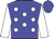 Blue, white dots, white sleeves, blue cap