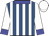 Royal blue & white stripes, blue cuffs on white sleeves, blue collar, white cap
