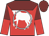 Red, white horse, white circle, maroon yoke, maroon and red halved sleeves, maroon cap
