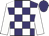 Purple and white blocks, white sleeves, purple cap