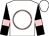 white, pink circle, black sleeves, pink armlets, white cap