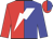 Red and blue halves, white lightning bolt