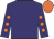 Purple, orange spots on sleeves, orange cap