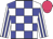 White body, blue checked, white arms, blue striped, rose cap