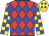 Red body, big-blue diamonds, yellow arms, big-blue checked, yellow cap, big-blue diamonds