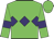 Green, purple diamond hoop, purple armlets on sleeves, green cap