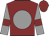 Maroon, grey ball, maroon bars on grey sleeves