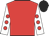 Red, red dots on white sleeves, black cap