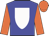 Blue, white shield, orange sleeves, orange cap