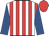 White, red stripes, royal blue sleeves, red cap