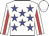 White, blue stars, red stripe on sleeves, white cap
