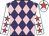 Purple and pink diamonds, white sleeves, red stars, white cap, red star