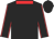 Black, red collar, black sleeves, red seams, black cap