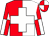Red and white halved, white cross, red and white quartered sleeves, red and white quartered cap