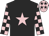 Black, pink star, pink and black check sleeves, pink cap, black stars