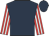 Dark blue, red & white striped sleeves, dark blue cap (Samuel M Mencoff & Anthony Paul Smurfit)