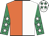 White & orange halved, emerald green sleeves, white stars, white cap, emerald green stars (Shamrock Thoroughbreds)