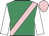Emerald green, pink sash, white sleeves, pink cap (Juddmonte)