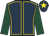 Dark blue, yellow seams, dark green sleeves, dark blue cap, yellow star (Chinthurst Racing)