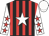 black, red stripes, white star, red stars on white sleeves, white cap