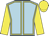 Light blue, yellow seams, sleeves and cap