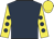 Dark blue, yellow sleeves, dark blue spots, yellow cap