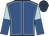Royal blue, light blue seams, light blue and royal blue halved sleeves, dark blue cap