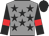 Grey, black stars, black sleeves, red armlets, black cap