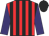 Red and black stripes, purple sleeves, black cap