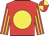 Red, yellow ball, yellow stripes on sleeves, red and yellow quartered cap
