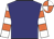 Navy,orange hoops on white sleeves, orange and white quartered cap