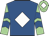 Royal blue, white diamond, light green and royal blue chevrons on sleeves, light green cap, white diamond