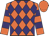 Orange, purple diamonds, purple hoops on orange sleeves, orange cap