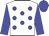 White body, blue spots, blue arms, blue cap