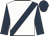 white, dark blue sash, dark blue sleeves, dark blue cap