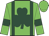Green, dark green braces & shamrock, dark green bars on sleeves, green cap